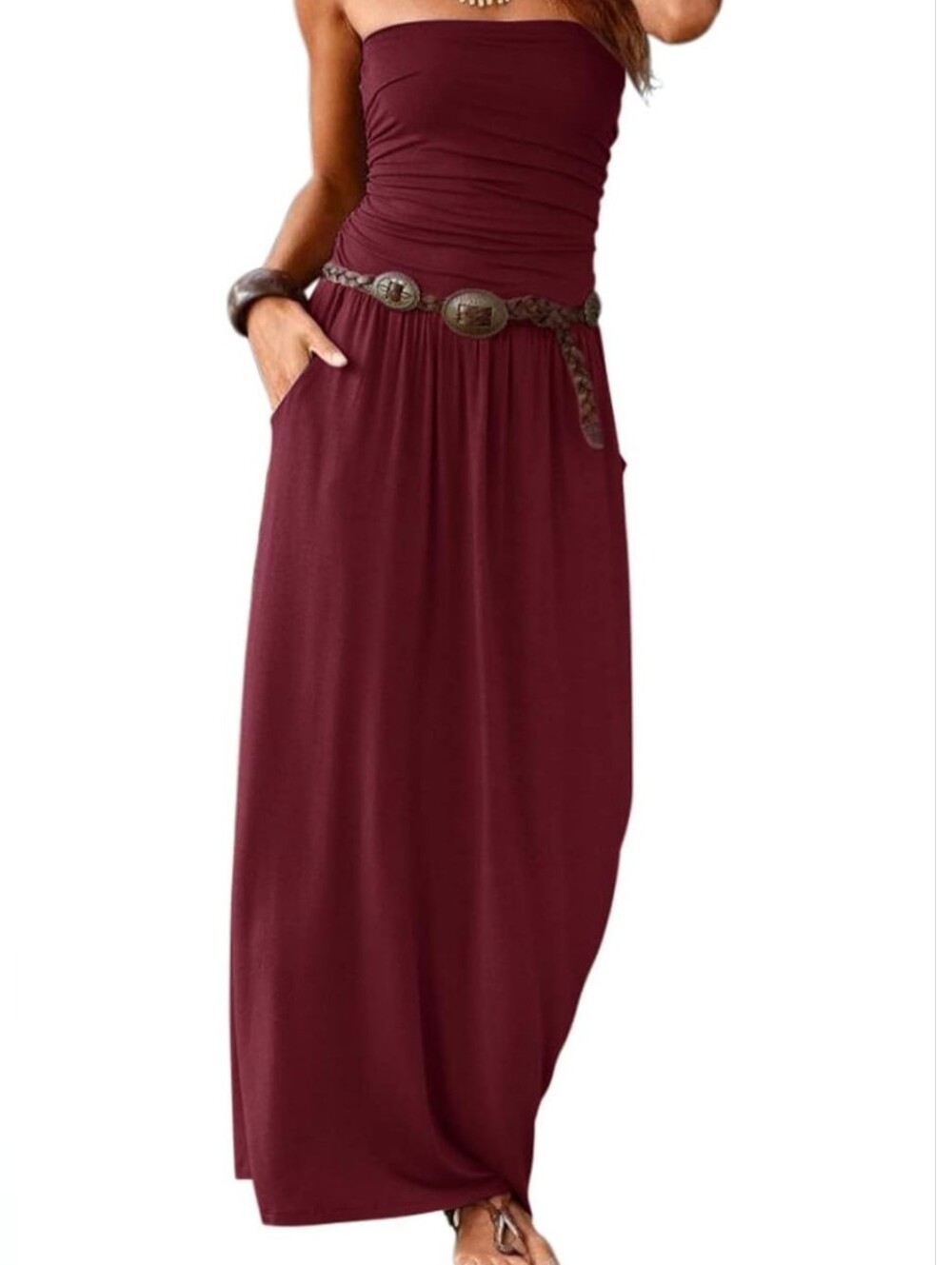 Strapless Burgundy Maxi Dress - Classic Women's Summer Dress